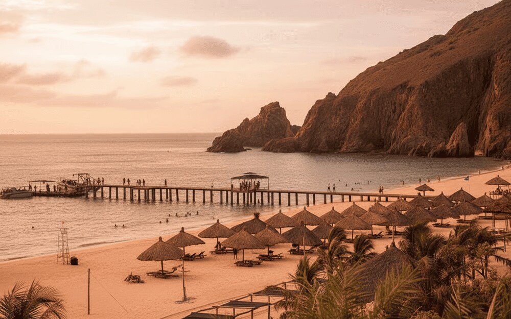 The remarkable rock formations that emerge from the sea add to the natural beauty of Ky Co Beach